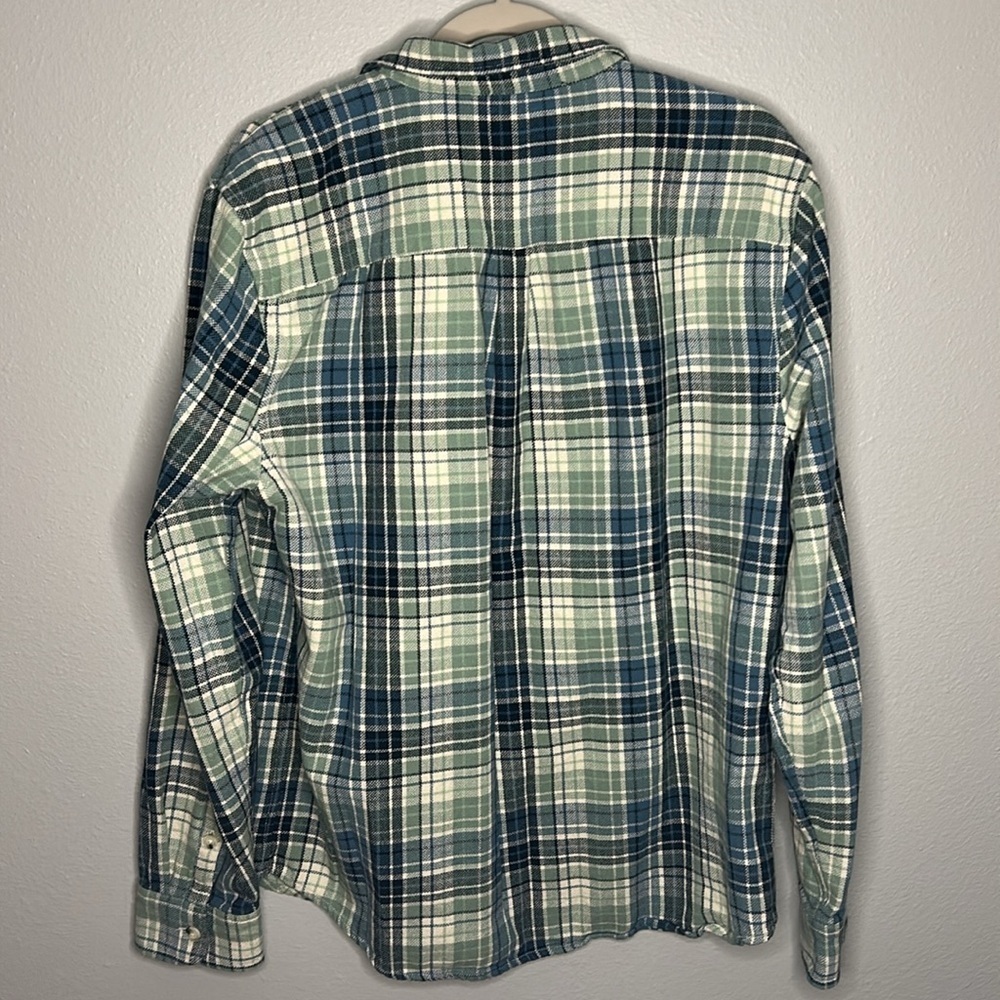 Marine Layer Classic Fit Long Sleeve Selvage Shirt in White/Blue Plaid Large - Picture 6 of 7